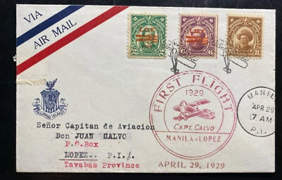 1929 Manila Filipinas Primer Vuelo Correo Aéreo Cubierta FFC a López Foto 1 de 2