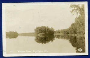 Eau Claire Wisconsin wi Chippewa River view Real Photo Postcard RPPC - Picture 1 of 2