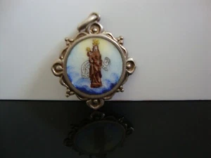 ANTIKER TOLLER CHARM ANHÄNGER HANDBEMALT EMAILLE 835 SILBER MUTTER GOTT & KIND - Bild 1 von 7