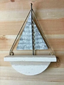 Deserted White Sailboat Metal SCULPTURE - NAUTICAL WALL DECOR - Picture 1 of 5