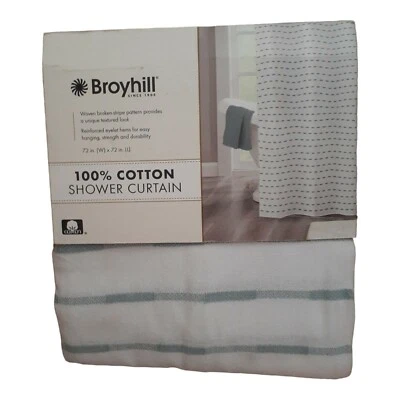 Cortina de Ducha Broyhill Blanco Verde 72" x 72" 100% Algodón Tejido Rayas Rotas Foto 1 de 4