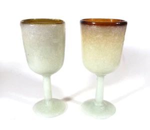 Mexico Amber Brown Seafoam Glasses Stemmed Goblets Set of 2 #1 - Picture 1 of 6