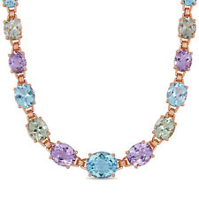 Amour Rose Plated Sterling Silver 69CT TGW Multi-Stone Link Necklace
