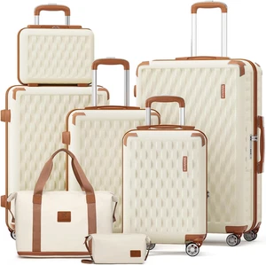 Set Di Bagagli 7 Pezzi a Guscio Rigido Leggero Con 4 Ruote E Chiusura TSA Il Set - Foto 1 di 12