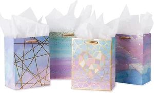 4 Pack Gift Bags with Tissue Paper Colorful 9"x7" Medium Size Marble Pattern - Picture 1 of 8