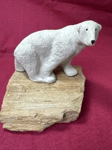 Vintage Maigon Daga Polar Bear Animal Sculpture Pottery Art Signed Stone Base LG - Picture 1 of 14
