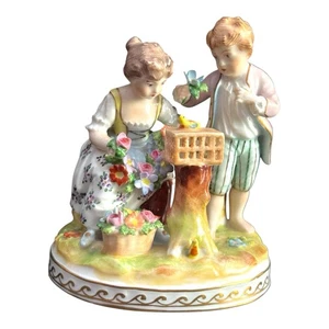 Dresden Porcelain Figurine Antique Rococo Boy & Girl Couple SP Mark Germany - Picture 1 of 11