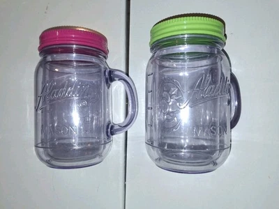 Aladdin Insulated 20oz Plastic Mason Jar Tumblers Travel Mugs  Set Of 2 - Image 1 of 4