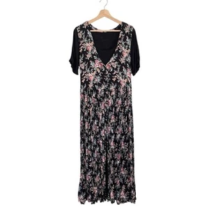 Vintage 90s Nostalgia Floral Maxi Dress Women M/L Black Pink Layered Cottagecore - Picture 1 of 13