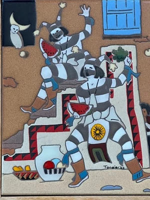 ARIUS SANTA FE KOSHARE FLIESE HANDBEMALT VON TONGIER VINTAGE 1993 11,5" X 9,5" - Bild 1 von 4