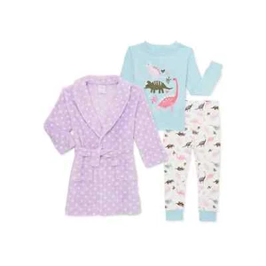 Wonder Nation Baby Toddler Girls 3Pc Dinosaur Pajama & Robe Sleepwear Set Sz 12M - Picture 1 of 3