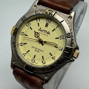 VTG Activa By Invicta Swiss Quartz Watch Men Silver Beige Leather New Battery - Picture 1 of 6