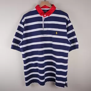 Polo Ralph Lauren Rugby Polo Azul Marino y Blanco Rayas Cuello Rojo XL Alto 24x30.5 - Imagen 1 de 15