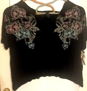 Seven 22/24 verziertes schwarzes Strickoberteil mit U-Ausschnitt und asymmetrischem Saum neu mit Etikett - Bild 1 von 12