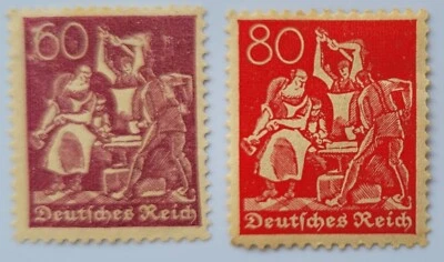 German Reich Stamps  1921/1923  60 & 80 Mark " Blacksmith " - Image 1 of 4