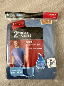 Hanes Men's 2 Tagless Soft Breathable Blue Navy T-Shirt Pack, Medium Size. - Picture 1 of 3
