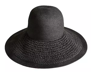 NUEVO J.CREW NEGRO TEXTURA SOMBRERO PAJA VERANO 09500 TALLA ÚNICA - Imagen 1 de 3