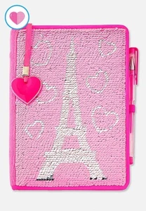 NWT Justice Girls Paris Eiffel Tower Flip Sequins Journal Diary w/ Pen Bookmark - Picture 1 of 4