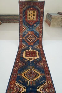 3 x 17 ft Navy Blue Malayer Oriental Afghan Hand knotted Traditional Runner Rug - Picture 1 of 18