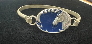 Windhorse Sterling Silver Blue Enamel Horse Bangle Bracelet - Picture 1 of 4