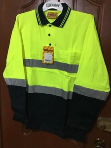 2 x Bisley Work Shirts Hi Vis Polo L/Sleeve Size Large 2Tone Cotton Backed Taped - Picture 1 of 6