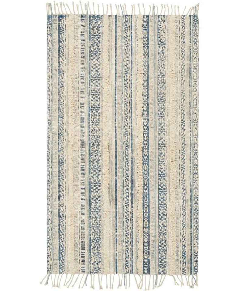 Nourison Tribal Chic 27" " Cotton Striped Woven Accent Rug - Blue / Ivory