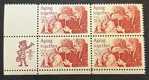 Scott#: 2011 - Aging Together 20¢ 1982 Zip Block of Four MNHOG - Picture 1 of 1