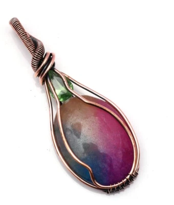 Rainbow Solar Quartz Gemstone Copper Wire Wrapped Handmade Jewelry Pendant 2.10" - Image 1 of 4