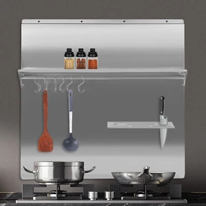 30x30.7" Backsplash Stainless Steel Kitchen Range Hood Wall Tile Shield w/Hooks - Picture 1 of 22