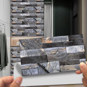 12pcs Grey Stone Urban Bricks Adhesive Bathroom Kitchen Wall Tile Stair Sticker - Picture 1 of 12