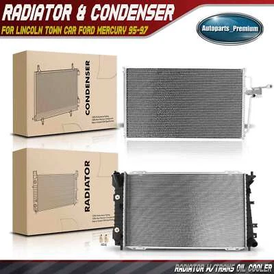 Radiador y condensador de aire acondicionado para Ford Crown Victoria Lincoln Town Car Mercury 95-97 Foto 1 de 4