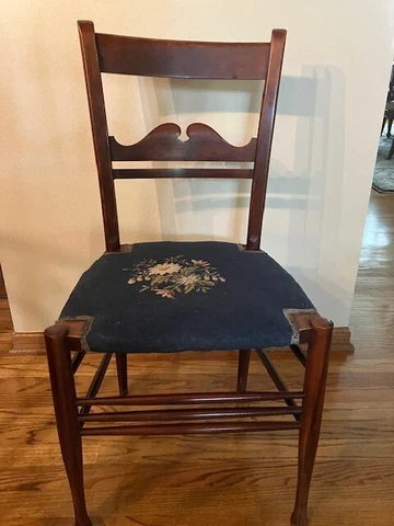 Vintage Walnut Victorian Chair Needlepoint with Carved Back Cover