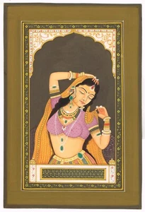 Indian Woman Painting Of Rajput Queen Handmade Art Work On Paper 8x11 Inches - Picture 1 of 5
