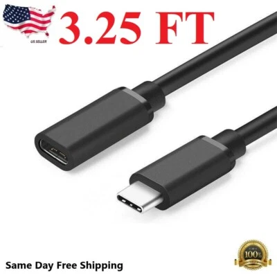 New 3 Feet Type C USB 3.1 Male to USB-C Female Extension Data Cable Cord Black - Image 1 of 4