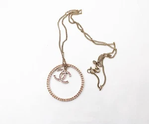 Chanel Gold CC Pink Crystal Ring Pendant Necklace - Picture 1 of 4