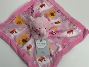 NWT Carters Pink Orange White Elephant Flower Security Blanket Plush Baby Toy - Picture 1 of 5