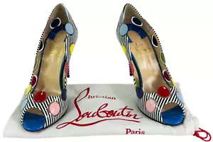 CHRISTIAN LOUBOUTIN Tacones Multicolor Dama Bug Lunares Hechos en Italia 37 - 7US - Imagen 1 de 9