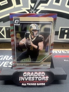 Donruss Optic Derek Carr #139 Red Stripe Freedom Prizm (SP) 2024 Saints retirado - Imagen 1 de 2