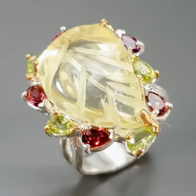 Handmade 22 ct+ Natural Lemon Quartz Ring 925 Sterling Silver Size 8 /R439966 - Image 1 of 4