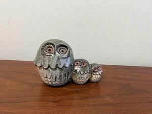 Vintage Retro Stoneware Threesome Owl Figurine - Picture 1 of 8