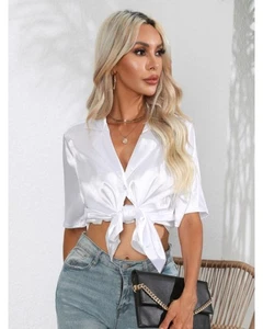 Everyday the Label TieFront Cropped Blouse Women White Blouses & Shirts - Bild 1 von 5