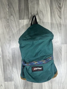 Vintage Eastpak Made In USA Green W/Brown Suede Leather Bottom Backpack 0853 - Picture 1 of 5