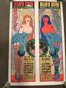 RARE Frank Kozik Man’s Ruin Record Showcase 1997 Uncut Signed Poster Creased - Picture 1 of 9