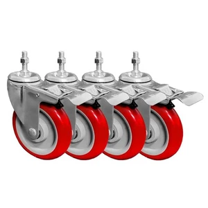 5 Inch RED Caster Wheel With Brake Dual Locking 3/8"-1.2" Threaded Stem Mount... - Picture 1 of 7