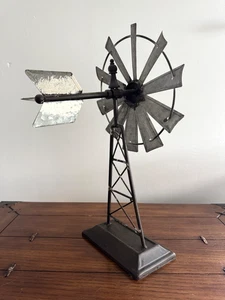 Vintage Style Farmhouse Windmill Desk/ Table Top Decor, Galvanized Metal 16"Tall - Picture 1 of 10