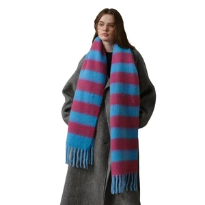 Women's Chunky Knit Scarf Big Thick Warm Striped Tassel Shawl Wrap - Bild 1 von 7