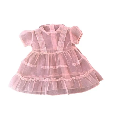 Vestido de fiesta vintage años 50 bebé niña rosa nailon bordado muñeca infantil talla 12-18 meses Foto 1 de 4