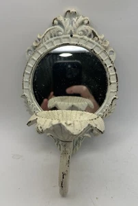 Vitg Cast Iron Filigree White Round Wall Mirror Sconce Candleholder Shabby Chic - Picture 1 of 10