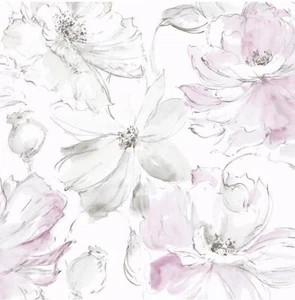 Wallpaper Floral Dreams Large Pink Watercolor Flowers, 56 Sq Ft Bolts - Picture 1 of 6