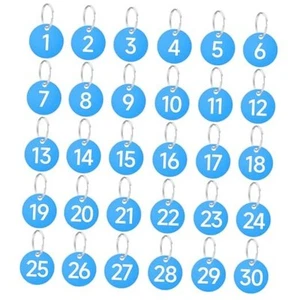 1-30 Number Tags, Plastic Key Tags with Metal Rings, 35mm Round Numbered - Picture 1 of 8